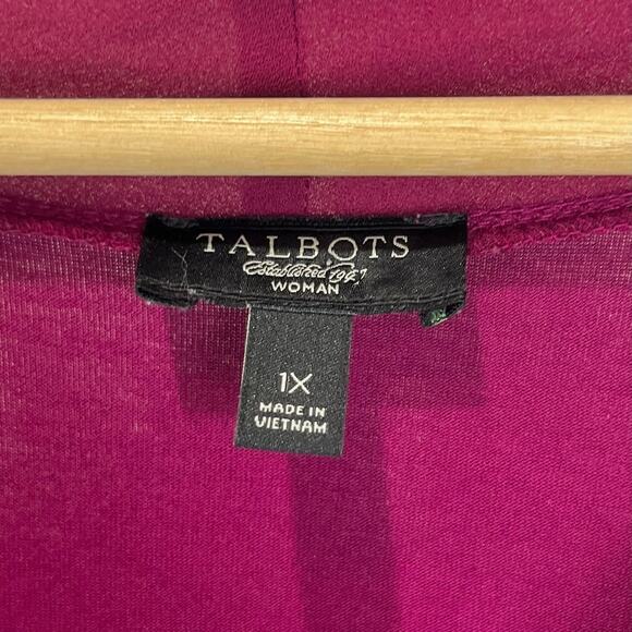 TALBOTS Tie V Neck Top Short Sleeve Jersey Knit Magenta Purple Size 1X Plus - Picture 3 of 9